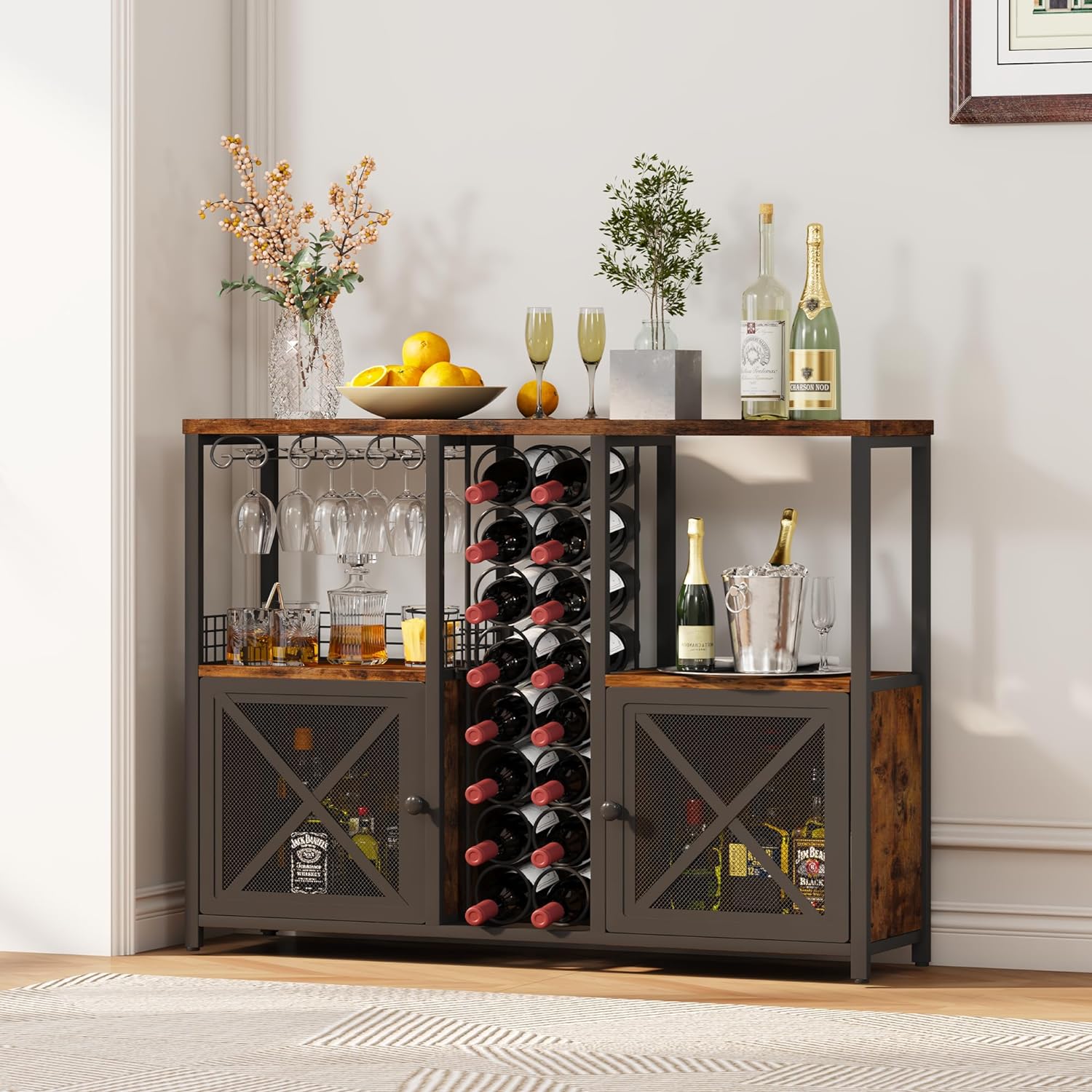 Mini Bars for Home, Wooden Coffee Bar Cabinet, Modern Liquor Cabinet for Liquor and Glasses, Farmhouse Buffet Wine Bar Cabinet with Storage Sideboard for Home Kitchen Dining Room