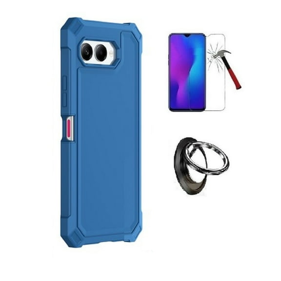 Compatible Case for T-Mobile REVVL 8 5G, Blue Full Body TPU Cover Case   Ring/Tempered Glass