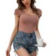thumbnail image 2 of Top de verano para mujer Ticfox fruncido de Manga corta de punto acanalado color rosa S, 2 of 8