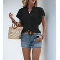 thumbnail image 5 of Women'S Eyelet Embroidery Blouse V Neck Button Down Shirt Flounce Short Sleeve Top with Cutout Detail Black XL, 5 of 9