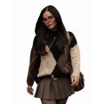 thumbnail image 5 of Women Color Block Argyle Plaid Oversized Chunky Knit Crewneck Sweaters Black S, 5 of 9