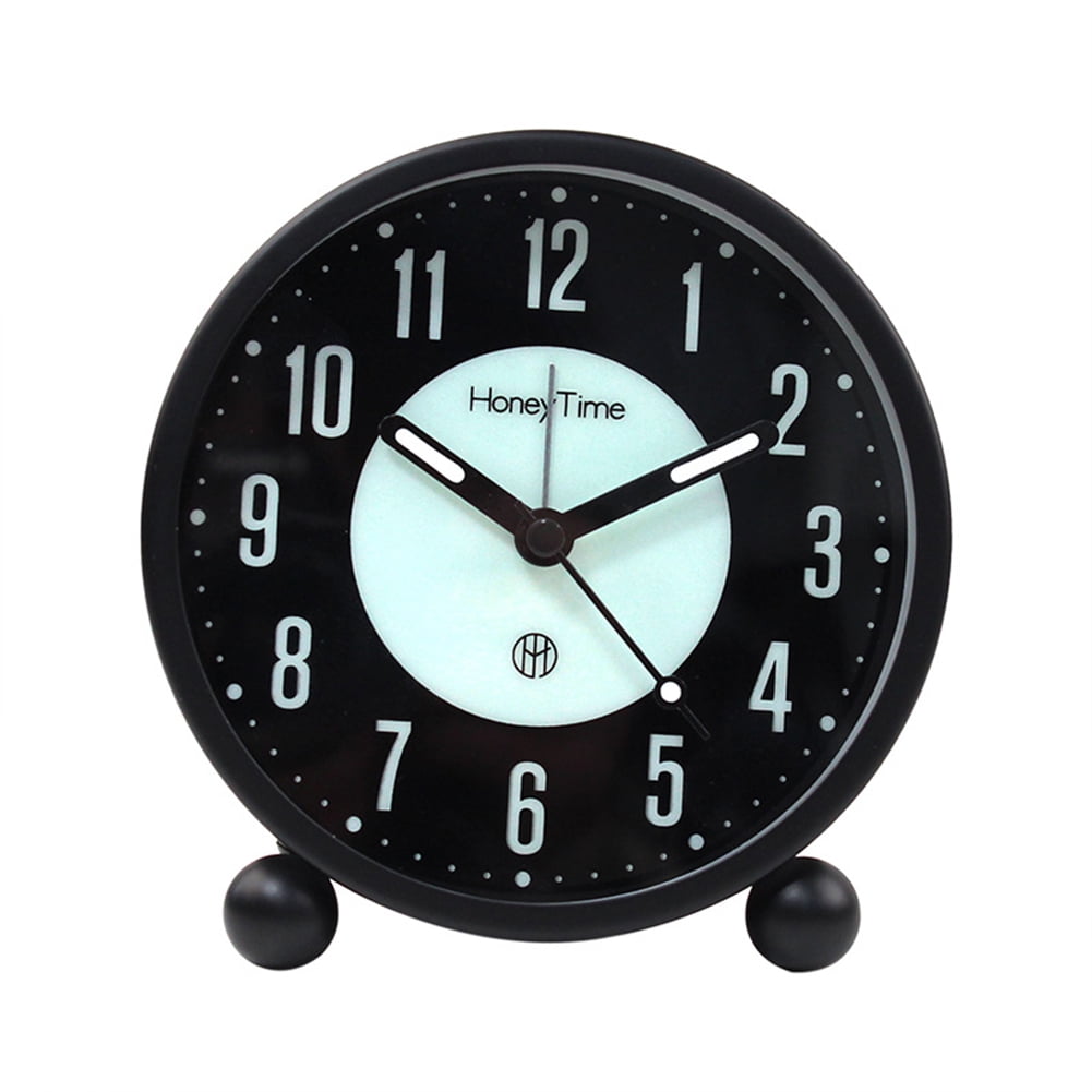 Yesfashion Simple Metal Round 4inch Luminous Alarm Clock Portable Antidrop Silent Movement
