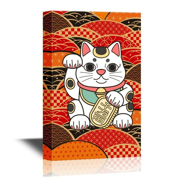 wall26 - Japanese Fortune Cat - Canvas Wall Art - 24x36 inches