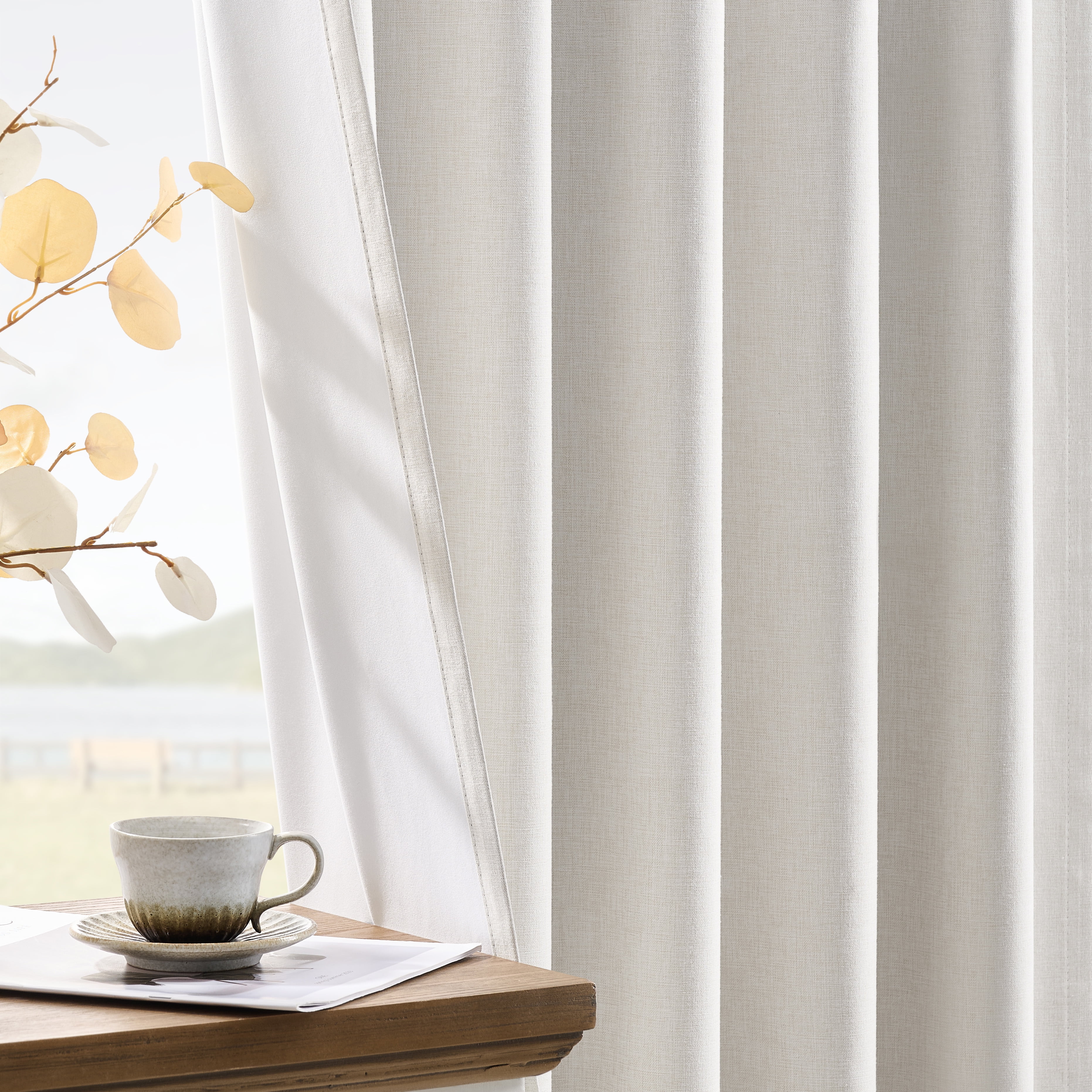 Muuphra Farmhouse 100% Blackout Back Tab Curtains for Living Room,2 Panels,Ivory White,52×95 Inches