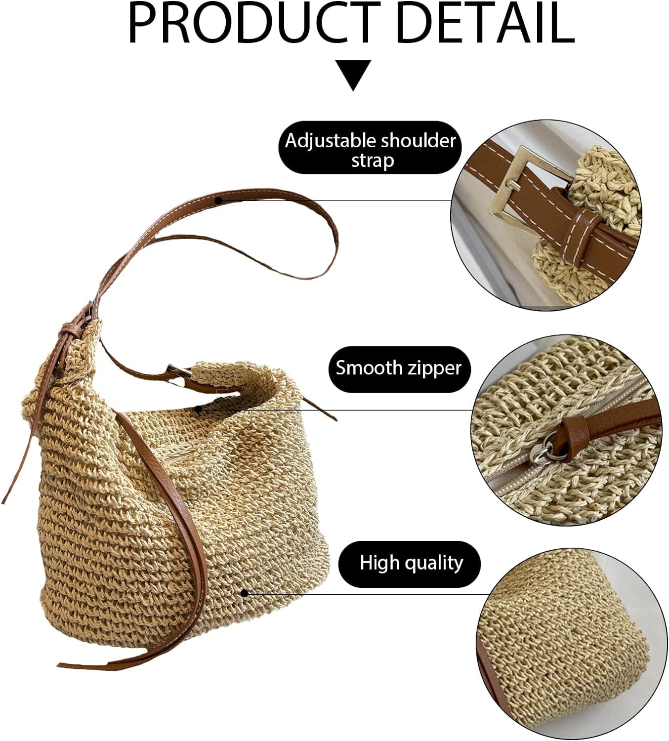 Kukuzhu Straw Crossbody Bags for Women, Straw Beach Bag Handmade Woven Straw Purses and Handbags for Summer Vacation