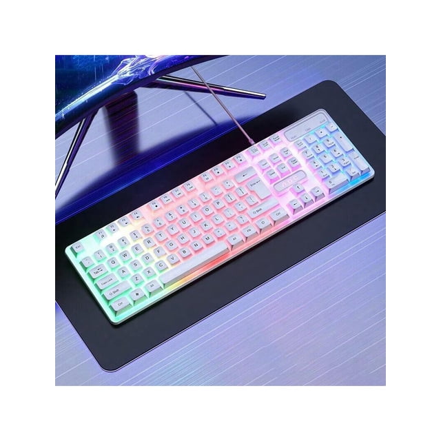 Gaming Keyboard And Mouse Set, Mechanical Feel Membrane Buttons, Colorful Breathing Light Effects, High-Precision Optical Mouse, Plug And Play USB, All-Round Choice For Internet Cafes/Home,White