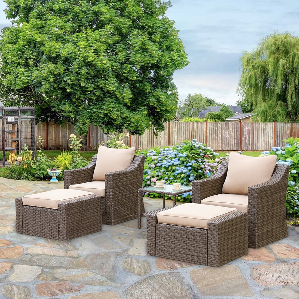 5 piece outdoor patio furniture sets with ottomans, all weather pe