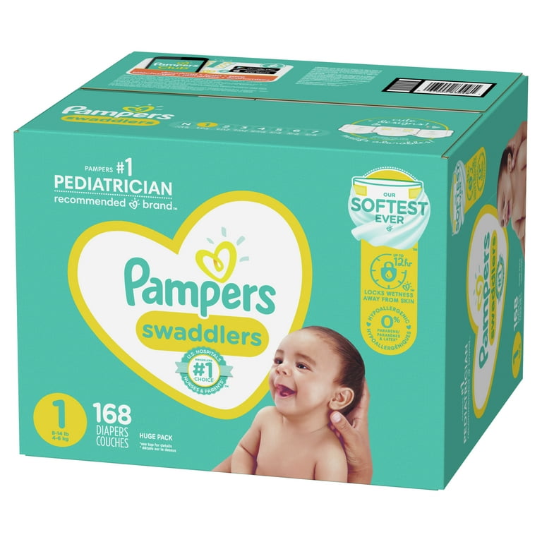 Pampers Swaddlers Newborn Diapers, Soft and Absorbent, Size 1, 168 ct 