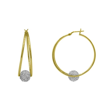 Brilliance Fine Jewelry Women s 14K Gold Plated Sterling Silver Double Hoop Crystal Ball Round Adults Earring Brilliance Fine Jewelry Women s 14K Gold Plated Sterling Silver Double Hoop Crystal Ball Round Adults Earring