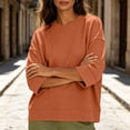 thumbnail image 6 of ABSUYY Women's Everyday Casual Waffle Knit Tunic, 3/4 Sleeve Crew Neck Relaxed Fit Shirt Top, Orange, XL, 6 of 9
