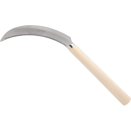 K208 Harvest Sickle with Wooden Handle, Light Serration, 6.5-Inch Stainless Steel Blade