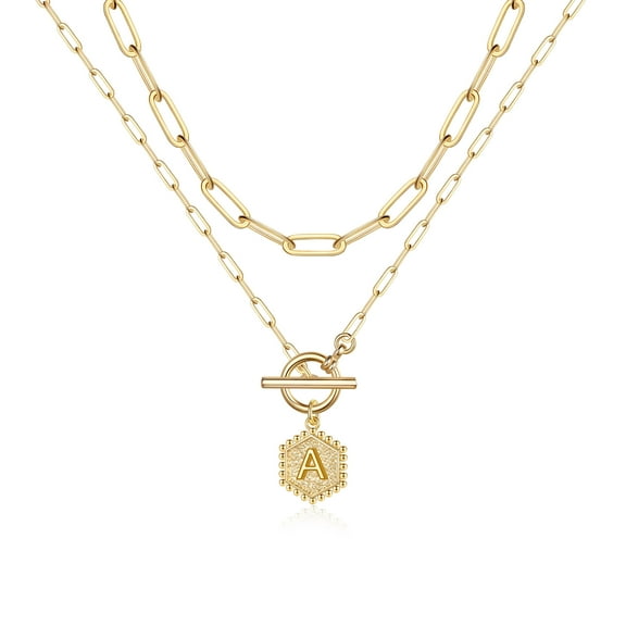 SMILEST Layered Gold Necklaces for Women 14K Gold Plated Paperclip Chain Necklace Gold Necklace Toggle Clasp Layering Necklaces