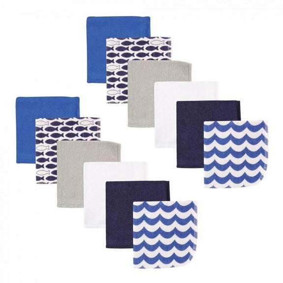 Luvable Friends Baby Boy Cotton Rich Washcloths, Fishes, One Size