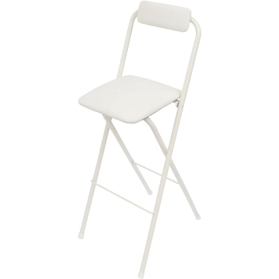 Folding Bar Stool with Back for Kitchen Shop Cafe Dining Room, Leather Padded, White, 30 Inch Tall Portable Counter Height Seat