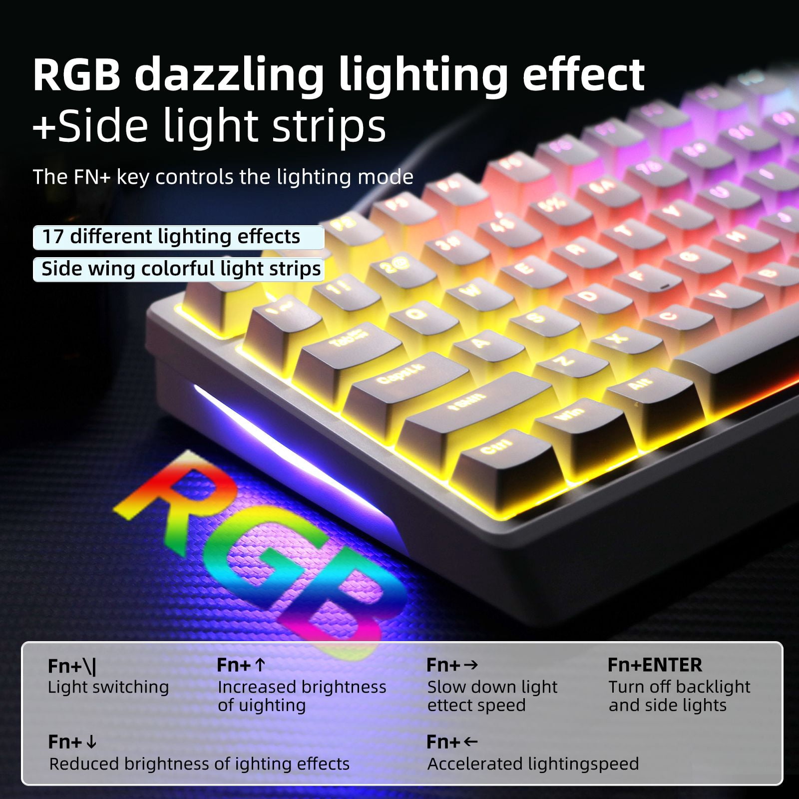 98 Keys Hot Swappable Mechanical Gaming Keyboard with Multifunctional Knob, Side RGB Strip Light, Adjustable Foldable Stand & Full Key Anti-ghosting