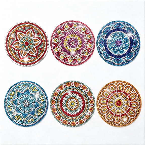NORIZF 6 Pcs Diamond Painting Coasters Kit, Mandala Diamond Art Coasters for Beginners, Adults Small Diamond Painting Kit Art Craft Supplies Beginner Diamond Coasters