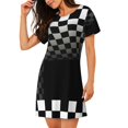 thumbnail image 4 of Ratiio 3d Black and White Checkerboard Tunnel Print Women's Short-sleeved Nightdress - Casual A-line Sleeveless Sleepwear Dress for Summer, Comfortable and Breathable, 4 of 8