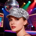 thumbnail image 4 of Jiibva Glitter Sequin Hat 70s Disco Adult Hat Bling Costume Hats Retro Dress Up Caps Newsboy Cap Beret Birthday Party Dance Caps Fancy Dress Accessory, 4 of 7