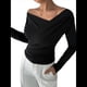thumbnail image 3 of Tops con Hombros Descubiertos para Mujer, Camisas de Discoteca de Larga, Ajustadas y de Moda para y Otoño Negro L, 3 of 8