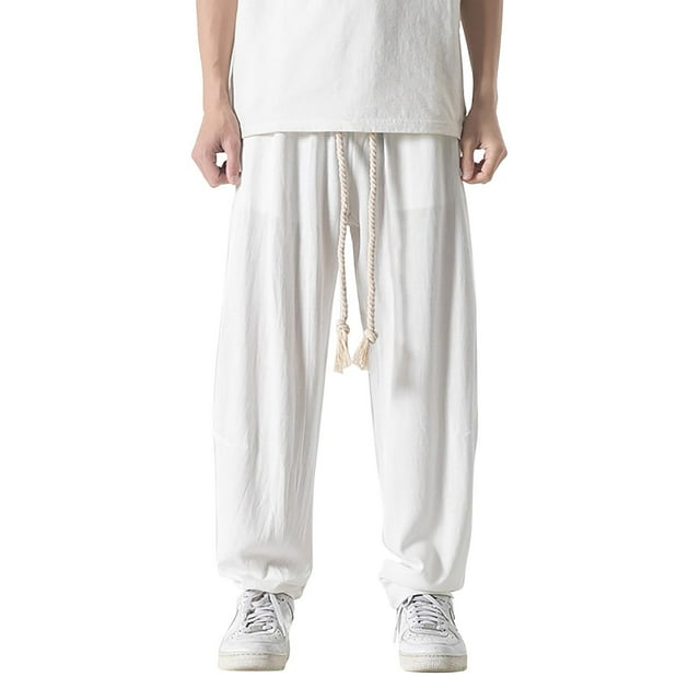 JHLZHS Men's Pants Casual Relaxed Fit Stretch Men's Linen Pants Japanese Pants Large Loose Casual Wide Leg Pants Cargo Pants Cargo Work Pants for Men Loose Fit