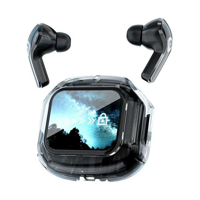 Écouteurs Sport Intra-Auriculaires, Écran Couleur LCD, Réduction du Bruit ANC, Son 9D, Longue Autonomie, Commande Tactile, Design Transparent