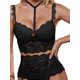 thumbnail image 3 of Conjunto de lencería sexy para dama VISgogo, sujetador de cabestrillo sin espalda con lazo en perspectiva de encaje de color sólido, bragas delgadas elásticas VISgogo moda, 3 of 3