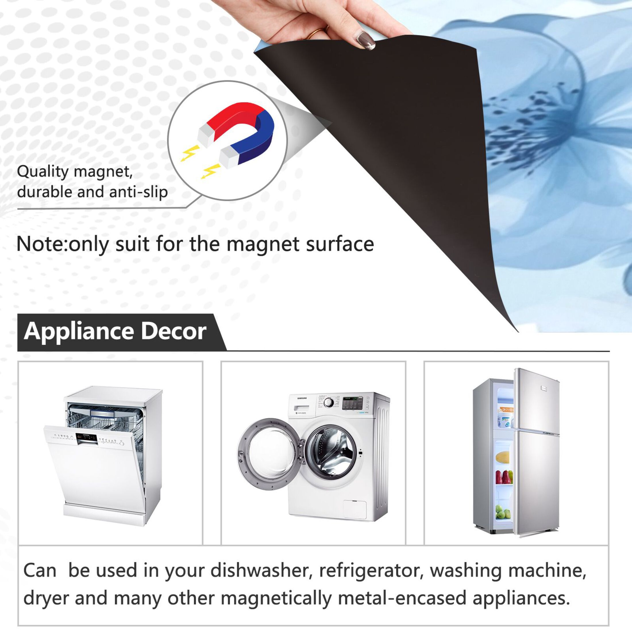 Dishwasher Magnetic Sticker 23x26 Inch Refrigerator Magnetic Sticker Washing Machine Magnetic Sticker Kitchen Panel Magnetic Sticker Home Decor Pretty Lovely Flowers Seamless