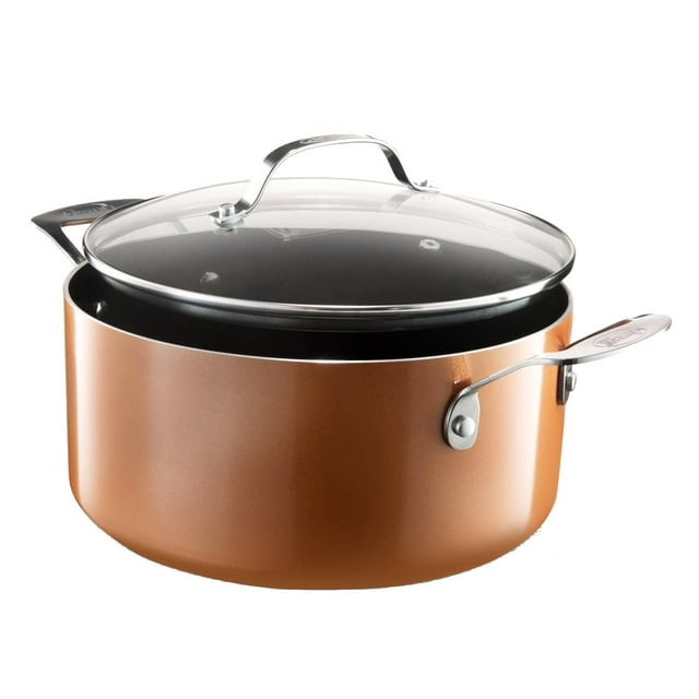 Gotham Steel 5 Qt. Aluminum Cast Textured Coating Non-Stick Stock Pot with Glass Lid