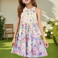 thumbnail image 2 of Abcomgle Summer Dress for Girls 14-16 Casual Halter Neck Sleeveless Girls Dresses Floral Print A-line Sundresses Loose Swing Dresses 3-4 Years,Purple Pink, 2 of 7