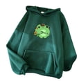 thumbnail image 2 of Fartey Sweat à Capuche Imprimé Grenouille Mignon pour Femmes Automne Manches Longues Patchwork avec Poches Mode Cordon de Serrage, Vert, TG, 2 of 3