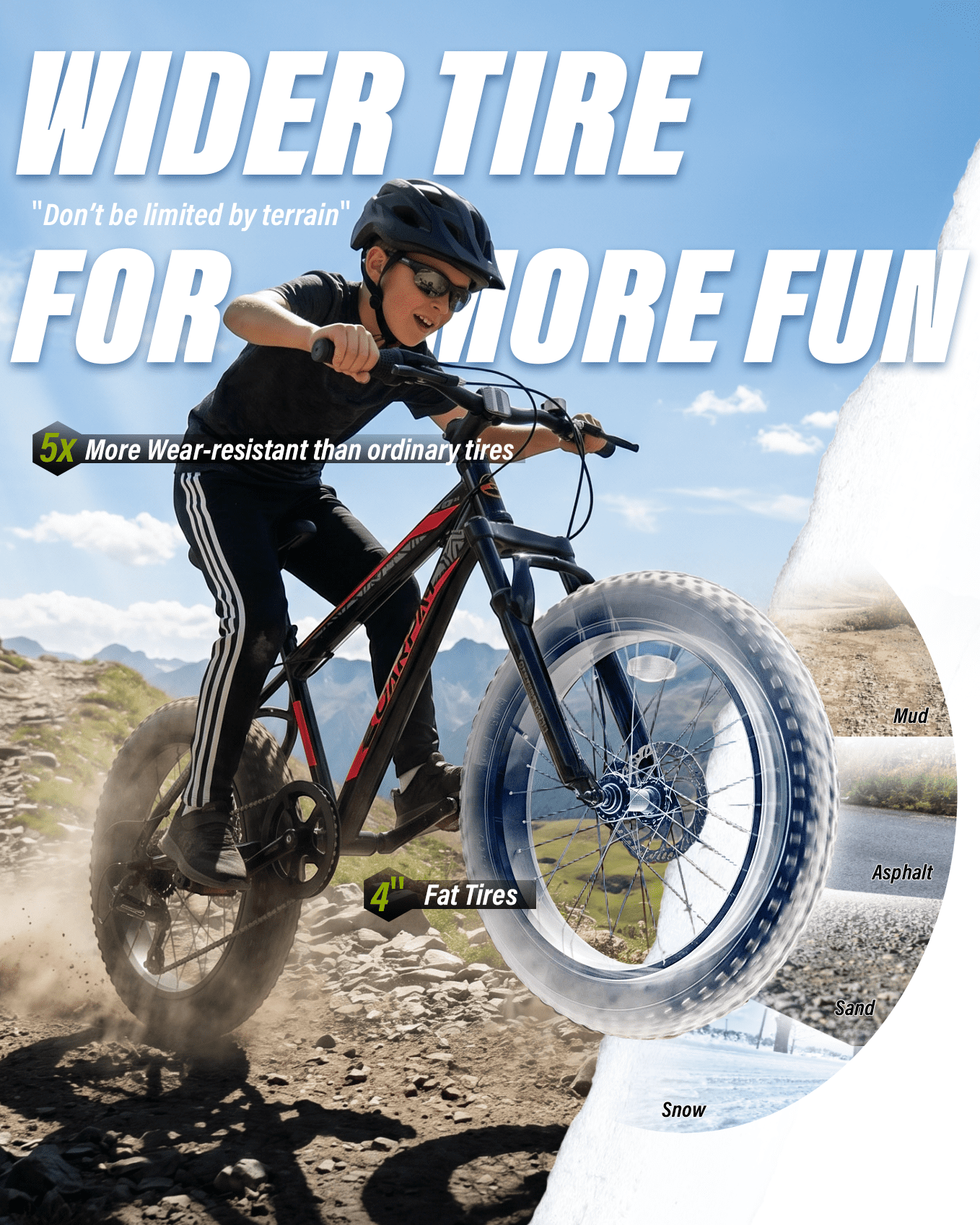 20 inch Fat Tire Mountain Bike for kids and Teen, Outdoor Cycling Bike with 7-Speed for Boys Girls, High Carbon Steel Frame, Dual Disc Brake, 20x4.0 Wide Tires, Suspension Fork, Anti-Slip Bikes, Red