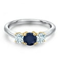 thumbnail image 3 of Gem Stone King 925 Silver and 10K Yellow Gold Blue Sapphire and Sky Blue Aquamarine Engagement Ring for Women | 1.10 Cttw | Round 5MM | Gemstone September Birthstone | Size 5, 3 of 6