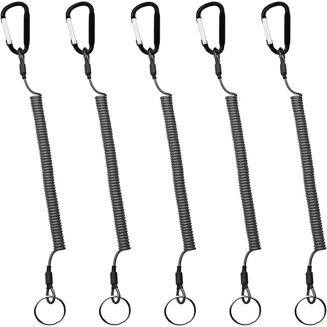 5 Piezas Llavero Espiral Cuerda de Pesca Elástica Cordón de Seguridad Retráctil con Mosquetón para Evitar la Perdida de Llaves Alicates y Herramientas
