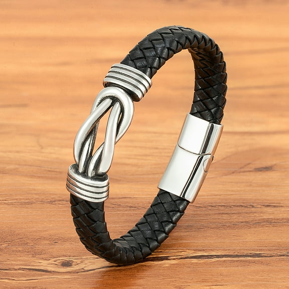 Bracelet with Strong Magnetic Clasp, Adjustable Stainless Steel Punk Style Bracelet for Men Women - Black/Brown