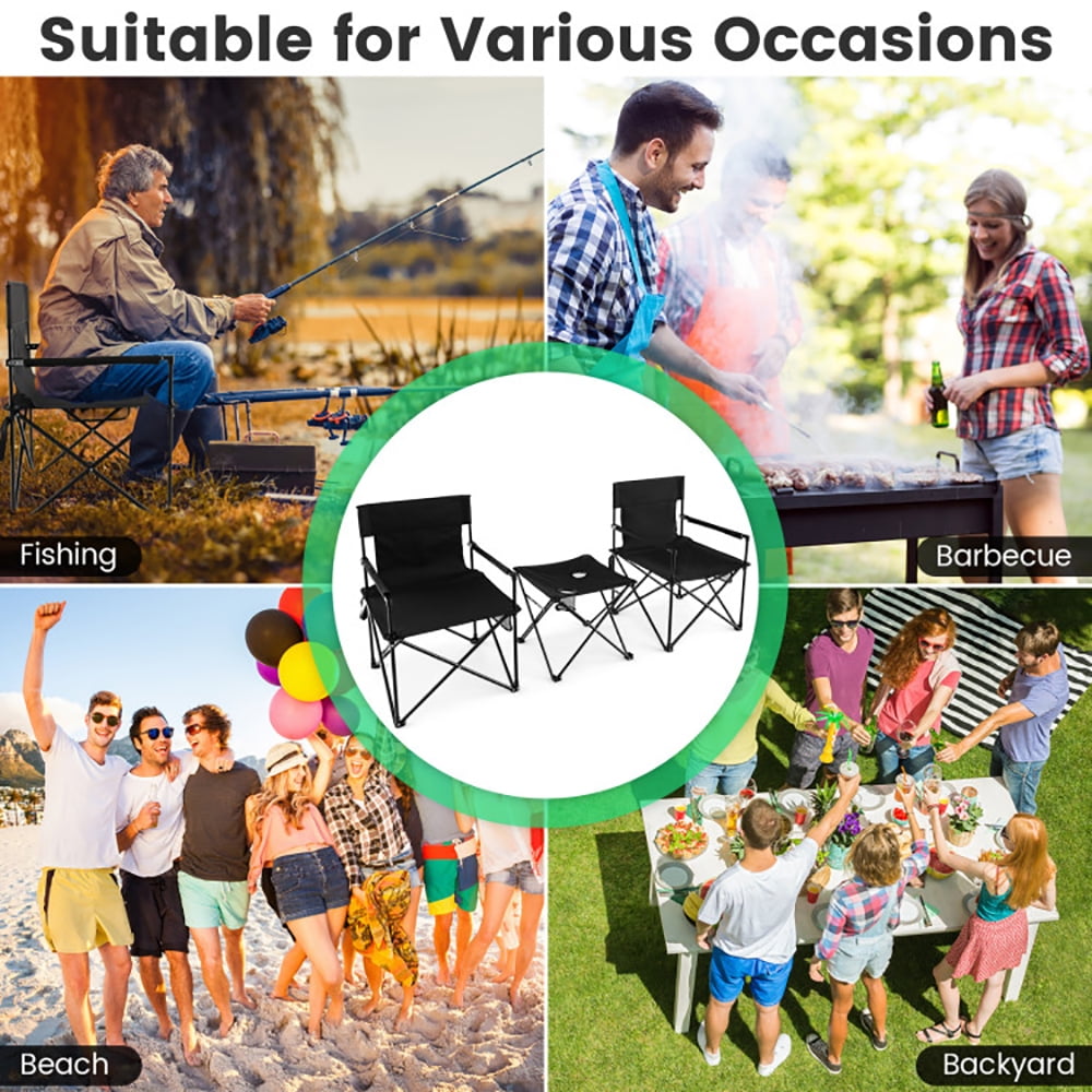 Aimee Lii Outdoor Folding Camping Chairs and Table Set with Carrying Bag, Portable Chairs for Adults, Black