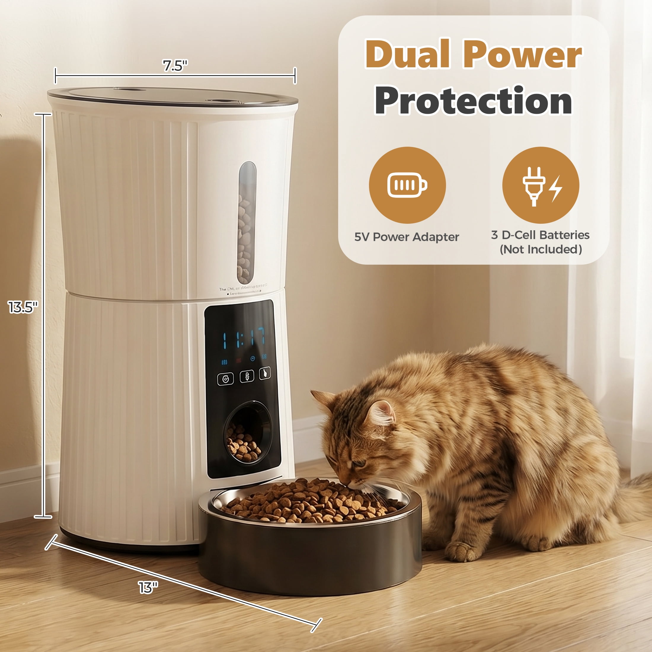 EDX WiFi 4L Automatic Pet Feeder&nbsp;with App, 7-Day Feeding Logs, 10s Voice Recorder & Dual Power, for Home/Weekend Trips,&nbsp;Timed Feeder for Cats & Dogs, White
