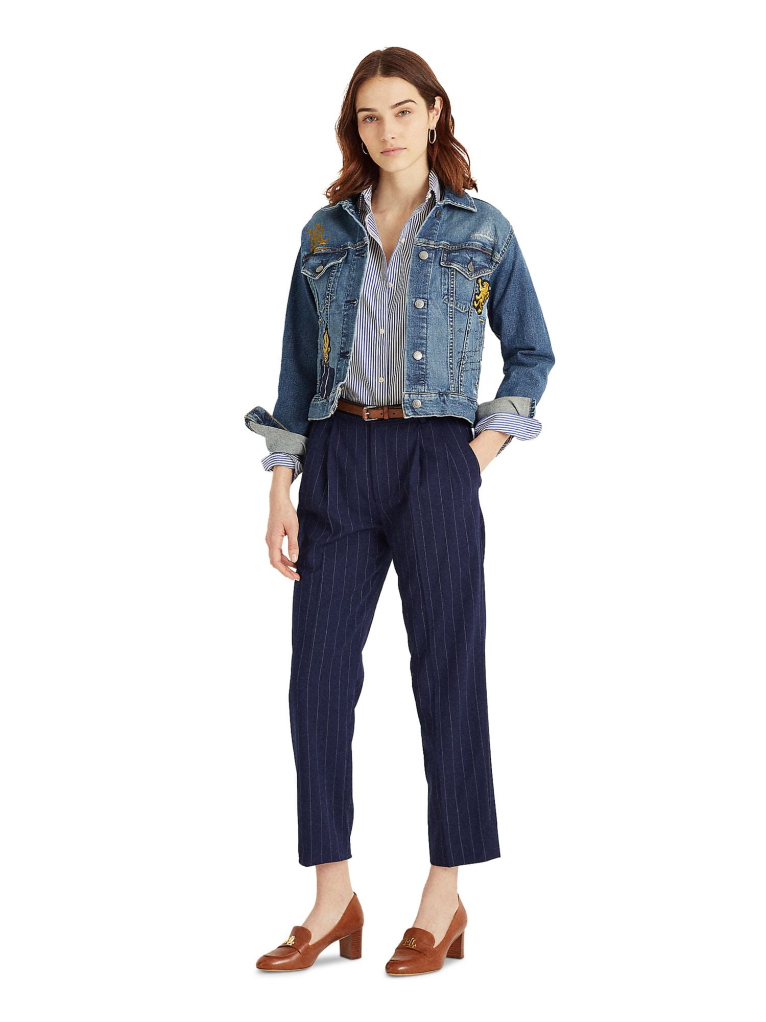 Lauren Ralph Lauren Women's Boxy Fit Denim Jacket (L, Blue)