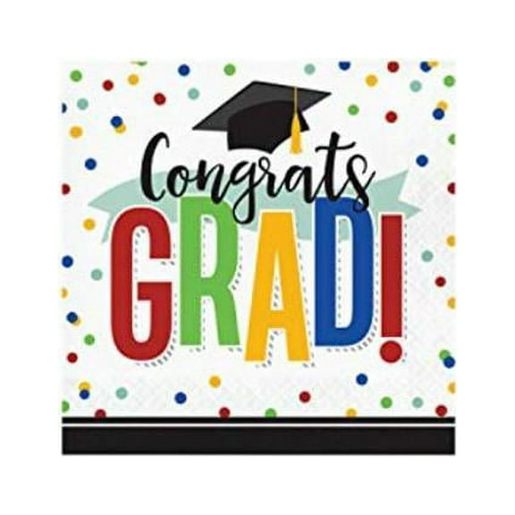 Colorful Graduation Napkins, 6.5", Red, blue, green and yellow 16 Ct.