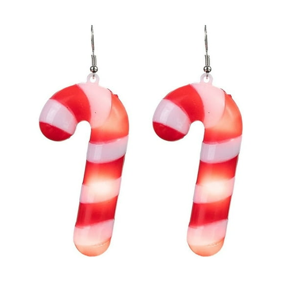 Christmas Candy Cane LED Lights Drop Dangle Earrings for Women Acrylic Light Up Xmas Party Accessories Huggie Hook Hoops Earring