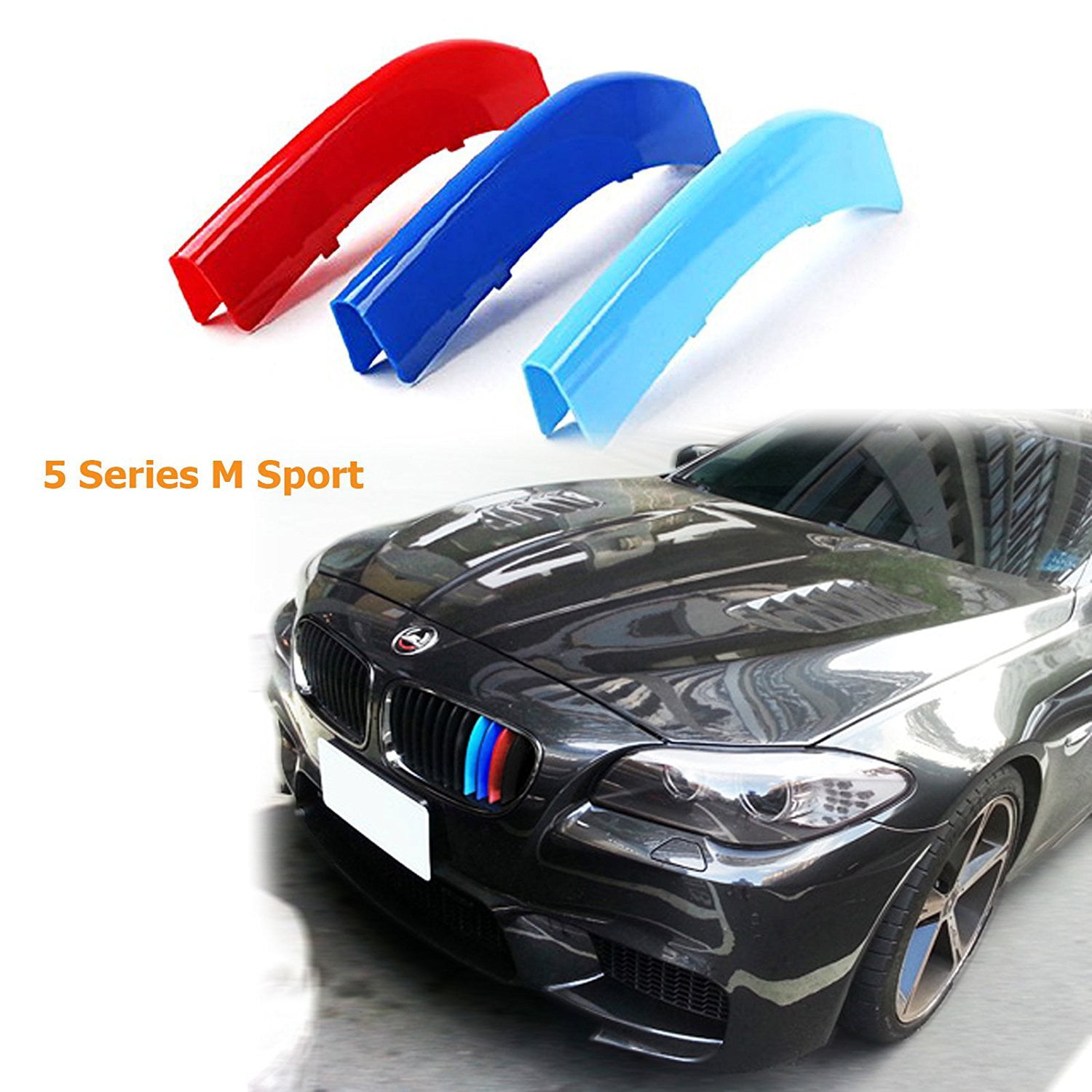 For BMW 5 Series F10 Front Grille Insert Clips Blue Kidney Grill Stripes 10-16 