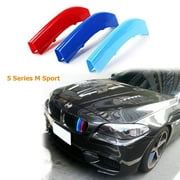 Xotic Tech 1 set M-Colored Kidney Grille Insert Trim Décor TRI Color M Sport Strips Fit BMW 5 Series M-Performance Black Grills F10 F11 (12 Beam Bars)