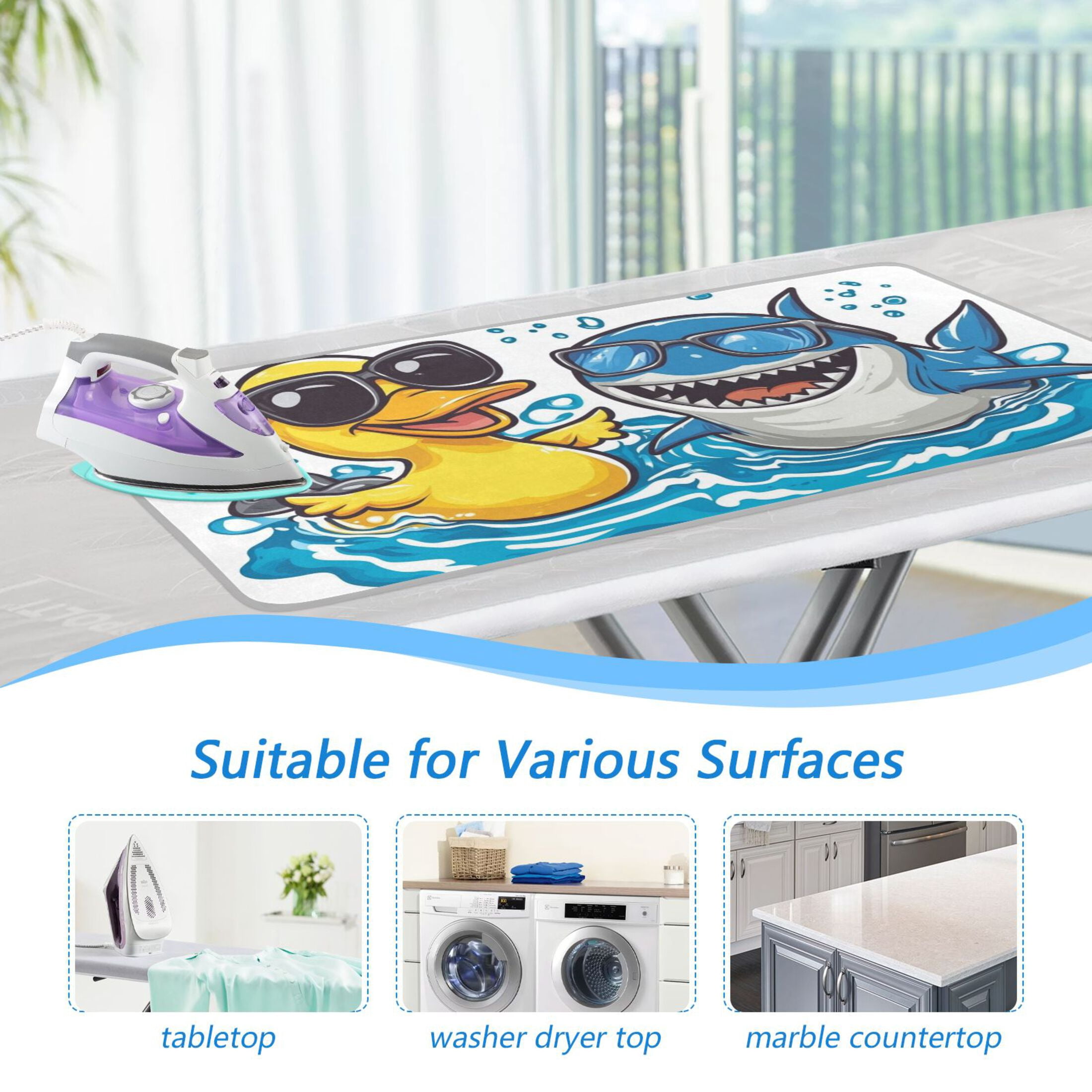 Happy Duck and Fish with Sunglasses Ironing Mat Blanket Portable Travel Ironing Pad Heat Resistant Pad 47.2" x 27.6”