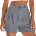 thumbnail image 2 of Amzcrzy Summer Shorts for Women with Button High Waisted Pleated Lounge Shorts Women Comfortable Wide Leg Vacation Outfits Casual Loose Solid Color Business Womens Linen Shorts 2XL, 2 of 6
