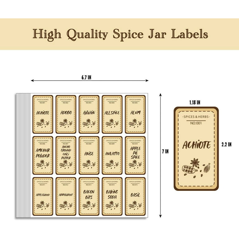 225 PCS Spice Jar Labels, Does't Include Jars,184 Preprinted 41