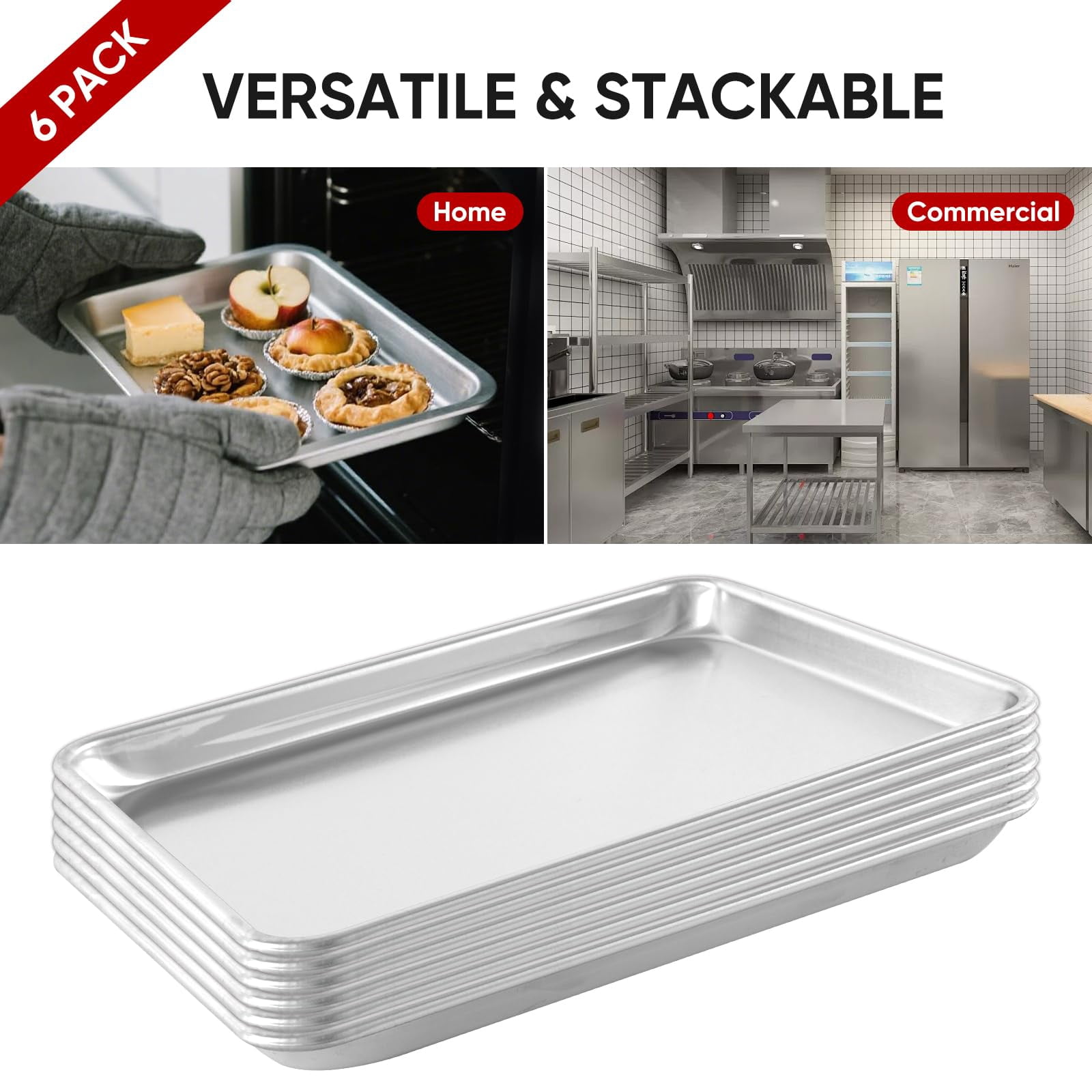 Aluminum Baking Sheet Pan 6 Quarter Size 13" × 9" Commercial Home Use