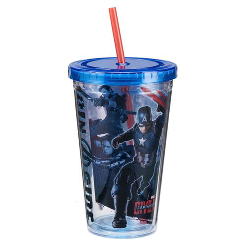 Marvel Civil War Captain America Boy's Kids Plastic Drinking Cup With Straw NEW 