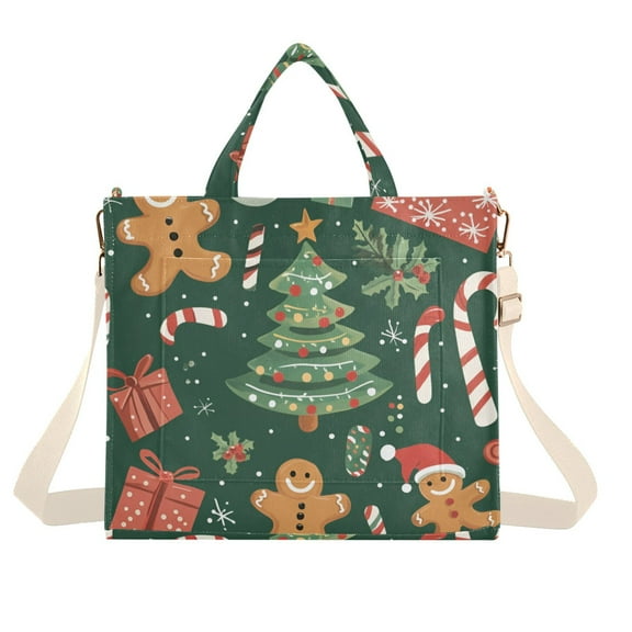 FORMRS Womens Corduroy Tote Bag Crossbody Shoulder Handbag with Pocket, Brown Christmas Gingerbread