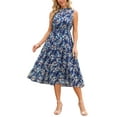 thumbnail image 2 of INSPIRE CHIC Women's Summer Dresses Floral Chiffon Sundress Sleeveless Mock Neck Tiered Wedding Party Midi Dress S Navy Blue, 2 of 6