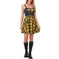 thumbnail image 1 of Vestido de mujer Inspire Chic a cuadros con escote corazón, sin mangas, con cordones, mini, ajustado y acampanado, talla XL, azul y amarillo, 1 of 5