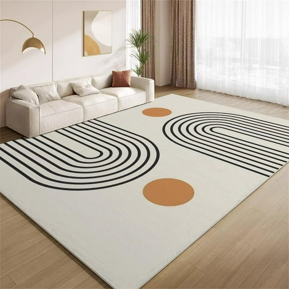 Tapis Modernes Mi-Siècle pour Aire, Tapis au Design Minimaliste Bohème à Lignes, Tapis Intérieur Antidérapant à Poil Ras Lavable pour Salon Chambre Salle de Jeux Bureau d'Étude Entrée Tapis de Décoration 4ftx6ft